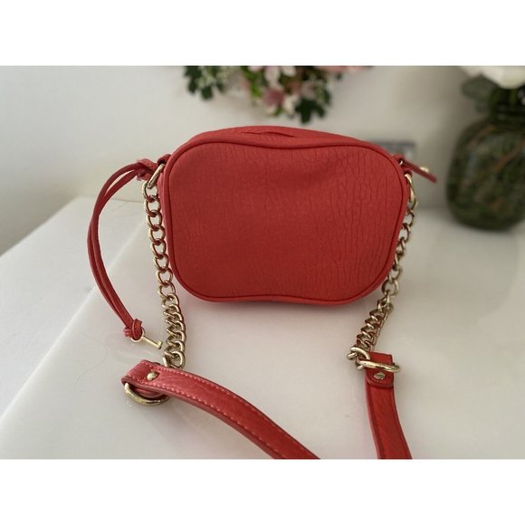 Vtg Crossbody Bag Orange Purse Partial Chain Strap Small Locket Studs Accents - Picture 16 of 16